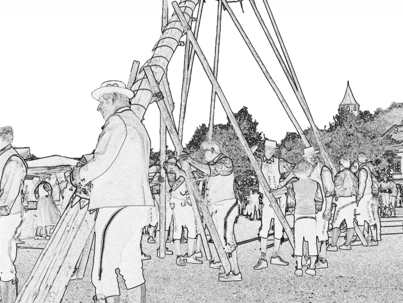 Maibaum schwarz-weiß-tr